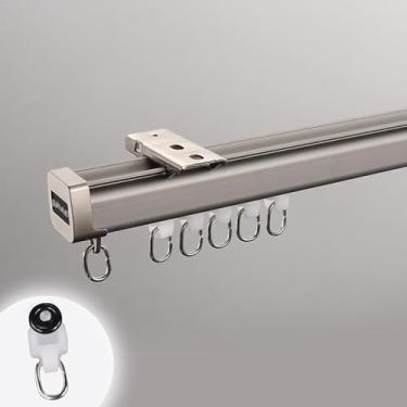 Imagem de Trilho de cortina de alumínio, varões de cortina individuais resistentes, conjunto de trilhos de cortina para divisória de sala interna e externa, suporte de teto/parede (cor: champanhe, tamanho: 140