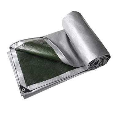 Imagem de OKUOKA Lona impermeável resistente sombreamento anticongelante capa de barco lona de madeira ilhós galvanizado proteção de móveis ao ar livre, 18 tamanhos (cor: verde + prata, tamanho: 6 x 8 m)