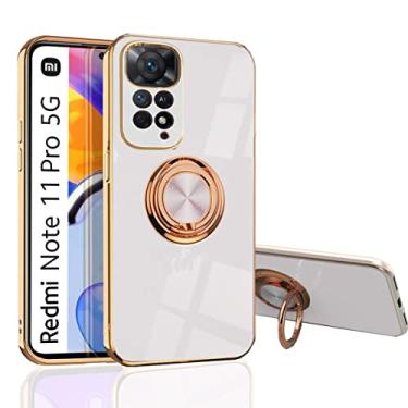 Imagem de Capa de silicone TPU macio para Redmi Note 11 Pro 5G + 4G [suporte para anel] [cor metálica dourada de luxo] Suporte magnético para carro, capa de proteção fina compatível com Xiaomi (branco, Redmi