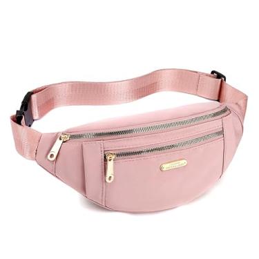 Imagem de Bolsa de cintura ajustável com fecho de zíper, pochete moderna para mulheres, bolsa transversal de nylon para viagens e uso casual, rosa, One Size, uso diário