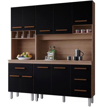 Imagem de Kit Cozinha 9 Portas 4 Gavetas 180 Cm Vitoria Savana Preto Mobbs