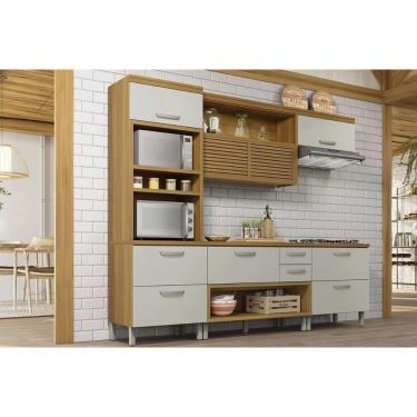 Imagem de Kit Cozinha Modulada 4 Peças Princesa 1 Aéreo + 2 Balcões + 1 Paneleiro C6p65 Freijó Off White