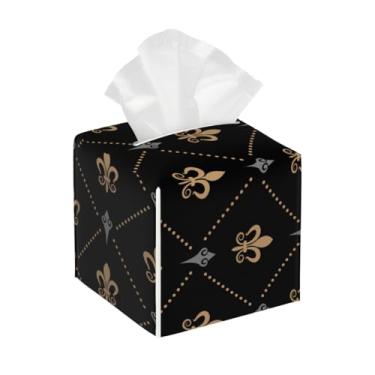 Imagem de Porta-lenços de couro quadrado à prova d'água étnico boêmio organizador de papel facial com cinto inferior cubo estojo de lenços para mesa, banheiro, escritório, mesa, carro, decorativo