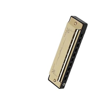 Imagem de Gaita diatônica padrão profissional com 10 furos chave de C 20 tons para iniciantes (ouro)