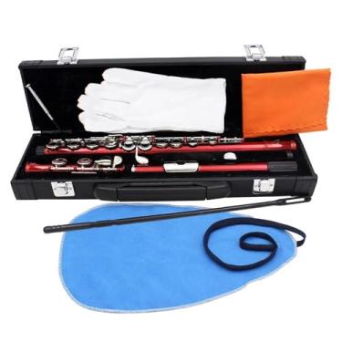 Imagem de Flauta para instrumento de flauta 16 furos abertos fechados chave C flauta transversal profissional instrumentos de sopro de madeira conjuntos de caixa de couro para iniciantes (601 vermelho)