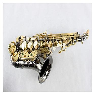 Imagem de Saxofone profissional B cotovelo plano saxofone soprano superfície de instrumento preto níquel ouro chaves latão saxofone kit para iniciantes
