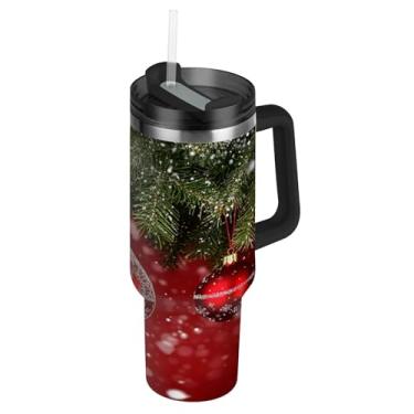 Imagem de Blueangle Copo de neve de bolas de Natal de 850 g com alça e tampa de palha, caneca de viagem de aço inoxidável isolada a vácuo de parede dupla, garrafa de água reutilizável para academia de