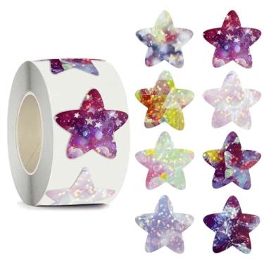 Imagem de Rolo de adesivos de estrela brilhante 500 peças | Tema de cores mistas, papel autoadesivo, formas de estrela redondas brilhantes, para aniversário, casamento, festa, presente, selos de envelope
