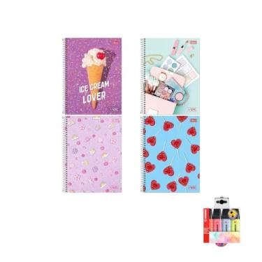 Imagem de Kit Caderno Universitário Vibe Feminino Tilibra + Caneta Esferográfica 0.7mm + Marca Texto Boss 04 Cores