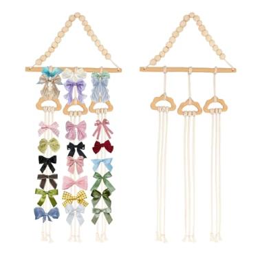 Imagem de RUIFUU Suporte de arco para meninas, laços de cabelo, suporte de laço para pendurar cabelo boêmio, clipes de cabelo de parede, cabide de armazenamento para quarto, sala de estar