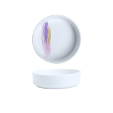 Imagem de prato de lanche Prato de cerâmica para tempero molho soja redondo para salada Tigela tomate tigela de sopa(White purple)