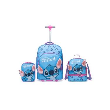 Imagem de Kit Mochila Rodinha Disney Lancheira Estojo Escolar Stitch