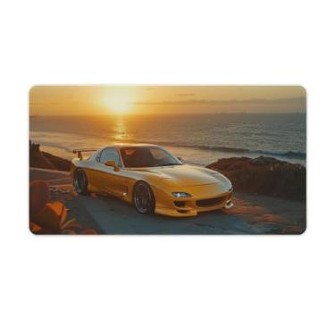 Imagem de HouLaiZhe Tapete de rato amarelo JDM Rx7 retro pôr do sol grande para jogos tapete de mesa base de borracha antiderrapante acessórios para computador portátil suprimentos bloco de escrita para