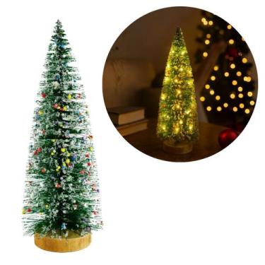 Imagem de Mini Pinheiro de Mesa Iluminado 25cm Nevado com LED Sequencial e Base 