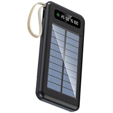Imagem de LUMINFLY Banco de energia solar externo 10000Mah, carregador portátil com portas USB, cabos embutidos, visor de LED e lanterna para acampamento e viagens
