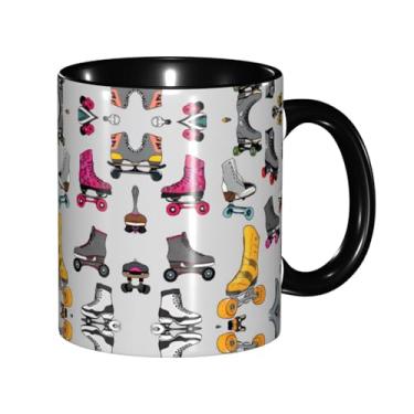 Imagem de Zeraoke Canecas de café criativas com estampa de patins coloridos retrô, personalizadas, presente para a família, tamanho de 325 ml, unissex