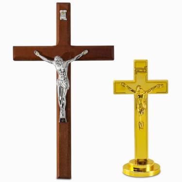 Imagem de XIPENGKEJI Cruz de madeira para parede, pode ser usada para arte de parede cristã, decoração de cruz de Jesus - decoração perfeita, crucifixo católico para alvação espiritual, presentes cristãos - 19