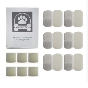 Imagem de Pacote com 6 filtros de fonte de água para gatos com 6 esponjas de pré-filtro para fonte de água YILEAITECH para animais de estimação e gatos, substituição de filtro de fonte para animais de estimação