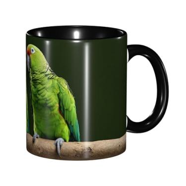 Imagem de Zeraoke Canecas de café criativas com estampa de palmeira verde de dois papagaios, personalizadas, presente para família, tamanho de 325 ml, unissex