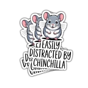 Imagem de Adesivo de vinil com 3 peças easily Distracted by Chinchilas, divertido para proprietários de chinchilas, amantes de animais pequenos, crianças, adolescentes, adultos, laptop, carro, caderno, garrafa