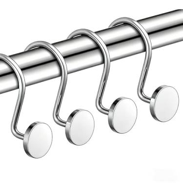 Imagem de Pacote com 4 ganchos de cortina de chuveiro, anéis de cortina de chuveiro à prova de ferrugem para banheiro, ganchos de chuveiro de metal para varão de cortina de chuveiro, conjunto de cabides