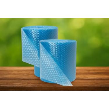 Imagem de 2 Rolos Plástico Bolha Azul 40cm x 100m | Super Resistente 35 Micras | Segurança Garantida para Embalagens