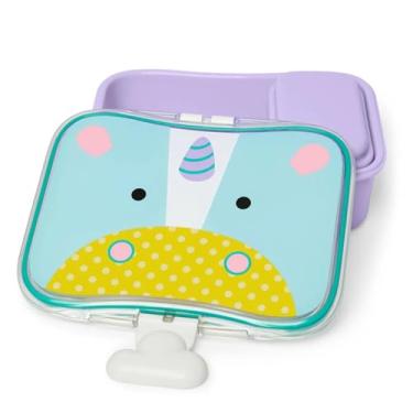 Imagem de Kit Lanche Infantil Pote Com Tampa Skip Hop Zoo Unicórnio Com Vedação Clipes De Abertura Fácil Livre De Bpa Estampa Unicornio 700ml