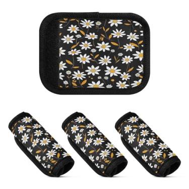 Imagem de Qilmy Lindas margaridas com alça de bagagem, embalagem com 2 identificadores de bagagem, identificadores de bagagem, capa confortável para carrinho de bebê, mala de viagem, acessórios de viagem de