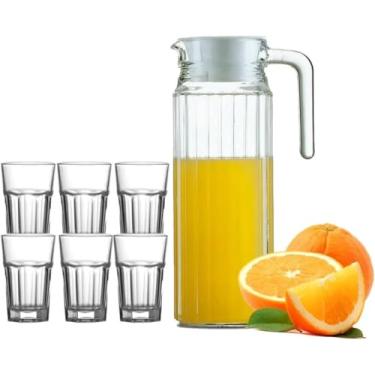 Imagem de Jogo de Jarra 1L com 6 Copos 350ml em Vidro para Água e Suco