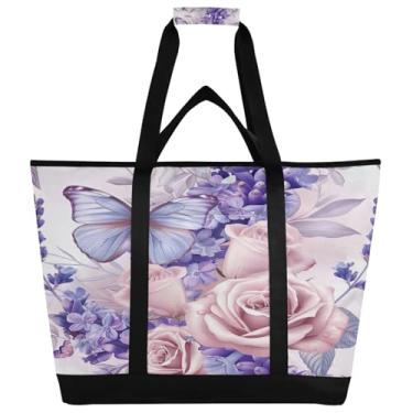 Imagem de STAYTOP Grande bolsa térmica térmica, linda lavanda dobrável para cozinha, reutilizável, lancheira, à prova de vazamento, sacola para compras, comida, viagem, praia, acampamento