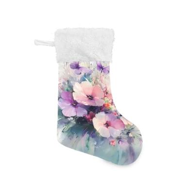 Imagem de xigua Aquarela buquê floral meia de Natal personalizada grande meia de doces presente para pendurar meias de Natal decoração para festa de férias em família, decoração lareira