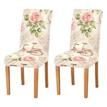Imagem de STAYTOP Capas de cadeira vintage com estampa de jornal de bicicleta, 4 peças, capas elásticas laváveis para cadeira de cozinha, protetor de assento removível para festas de fim de ano, cozinha, hotel