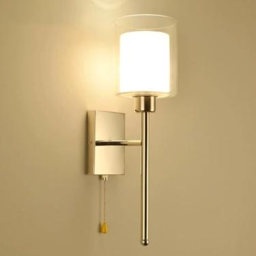Imagem de Luminária de parede de cristal com interruptor, cúpula de vidro, aplique de parede para interiores, cromada, soquete E27, luminária de cabeceira, luminária de metal estilo retrô industrial p