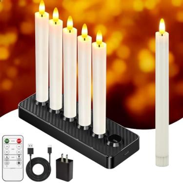 Imagem de HL Velas recarregáveis sem chama com controle remoto, castiçais de LED operados por bateria com chama cintilante 3D quente, velas de janela de 24,4 cm para decoração de casa de Halloween e Natal (6