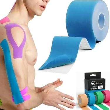 Imagem de Fita Kinésio Tape Premium Bandagem Elastica Profissional Fisioterapia Recuperacao Muscular Alivio Dores Lesoes Treino Suporte Articular 5cm x 5m Cores Sortidas
