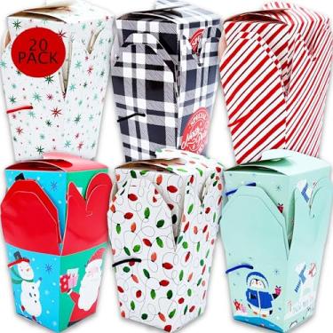 Imagem de Caixas de presente de doces de Natal, 20 caixas de guloseimas de Natal a granel, designs variados de Natal, caixas de papel vermelhas e verdes com alça de cordão, caixas de presente para crianças