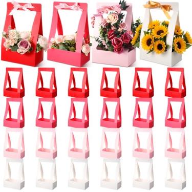 Imagem de Teling 24 caixas de flores de dia dos namorados para arranjos, sacos de flores multicoloridos para buquês, bolsa de presente floral, portátil, impermeável, com alça para festa de casamento