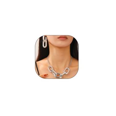 Imagem de Navirix Conjunto de joias de acrílico grosso dourado para mulheres, colar gargantilha de corrente com clipe de papel, brincos pendentes de corrente grossa na moda, acessórios de joias de formatura e