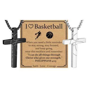 Imagem de JAWOMATY Colar masculino com cruz de futebol, basquete, beisebol, futebol, aço inoxidável, inspiração cristã, com pingente esportivo com 4:13, joia de fé para presente de ano novo, páscoa, batismo