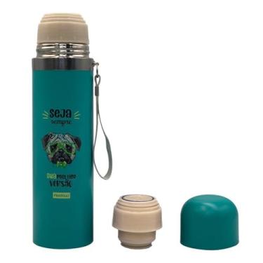 Imagem de Garrafa Térmica Inox com Estampa Pet, Verde, 480ml, Sistema Antivazamento, com Alça