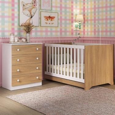 Imagem de Berço Americano 3 em 1 com Cômoda 4 Gavetas Encanto Multimóveis Mp4687 Branco/madeirado