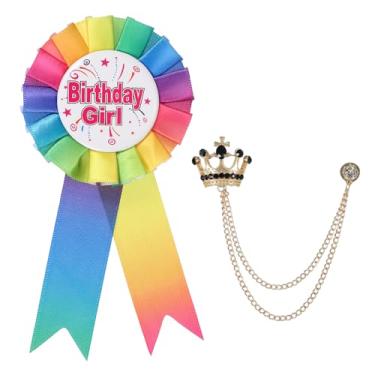Imagem de PATIKIL Alfinete de aniversário IT'S MY, alfinetes de crachá de fita de prêmio de tecido de cetim e broche de corrente pendurada em coroa para decoração de festa de aniversário, One Size, Liga de aço