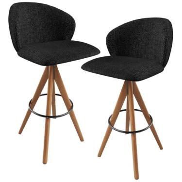 Imagem de Kit 02 Banquetas Alta Giratória Bar Cozinha Sala de Jantar Bar Mia L02 Linho Chumbo - Lyam Decor