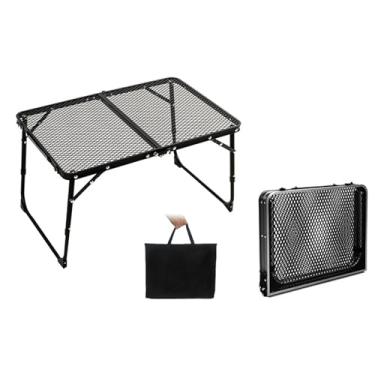 Imagem de Mesa de Acampamento Plegável Piquenique Churrasco com Topo Malha Portátil Sacola Armazenamento para Caminhada Mochilão Pesca Praia Uso Interno