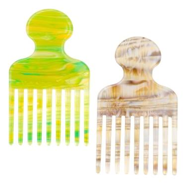 Imagem de 2 peças de pente de cabelo de dentes largos para cabelos cacheados, pente de elevação de 12 cm, ferramenta de modelagem de volume para mulheres e homens, nós redutores de cabelos compridos grossos