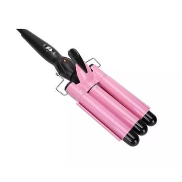 Imagem de Chapinha Triondas Ondulador Formador Triplo 22mm Modelador de Cachos Onda Cabelo Cerâmica Para Longo E Curto 200°C(Rosa)