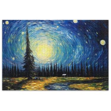 Imagem de Quebra-cabeça UFO Starry Night Van Gogh 1000 peças para adultos elefante branco presentes exclusivos jogos de arte