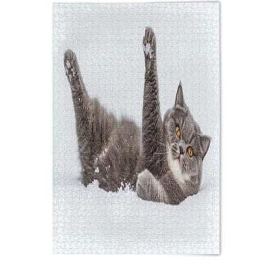 Imagem de Engraçado Gato Gato Cinza Quebra-cabeça 1000 peças Quebra-cabeça adultos Engraçado Família Divertido Puzzles Animal Print Art Decor, 1000 peças, 75 cm x 50 cm