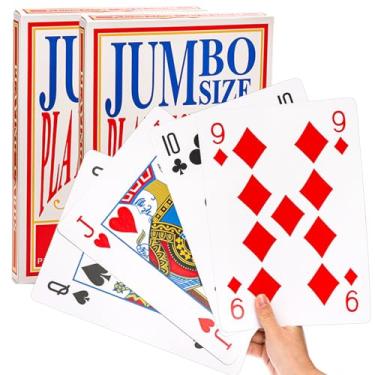 Imagem de Yopay Pacote de 2 cartas jumbo, 20 x 28 cm / 8 x 11 polegadas deck de pôquer grande com cobertores grandes tema de jogo de pôquer gigante tema festa mágica para escola, sala de aula, idosos, todas as