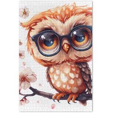 Imagem de Quebra-cabeça floral de coruja fofa para adultos, 1000 peças, decoração de pintura animal, quebra-cabeças grandes, elefante branco, 75 x 40 cm